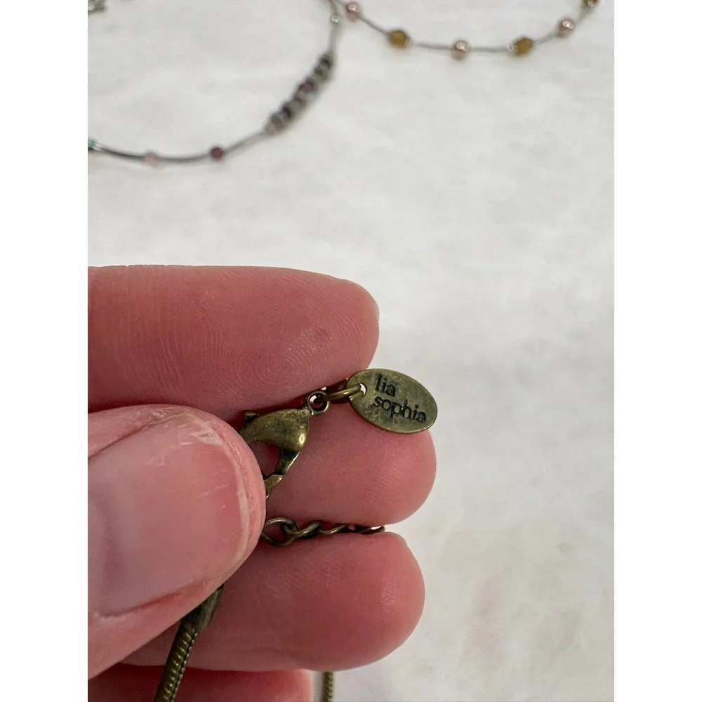Lia‎ Sophia Necklace Lot 4pc Beaded Pendant Station Gunmetal Brass Tone Jewelry